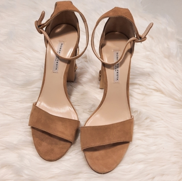 Roberto Festa Tan Bejeweled Suede Heel Sandals 40 - Picture 3 of 8